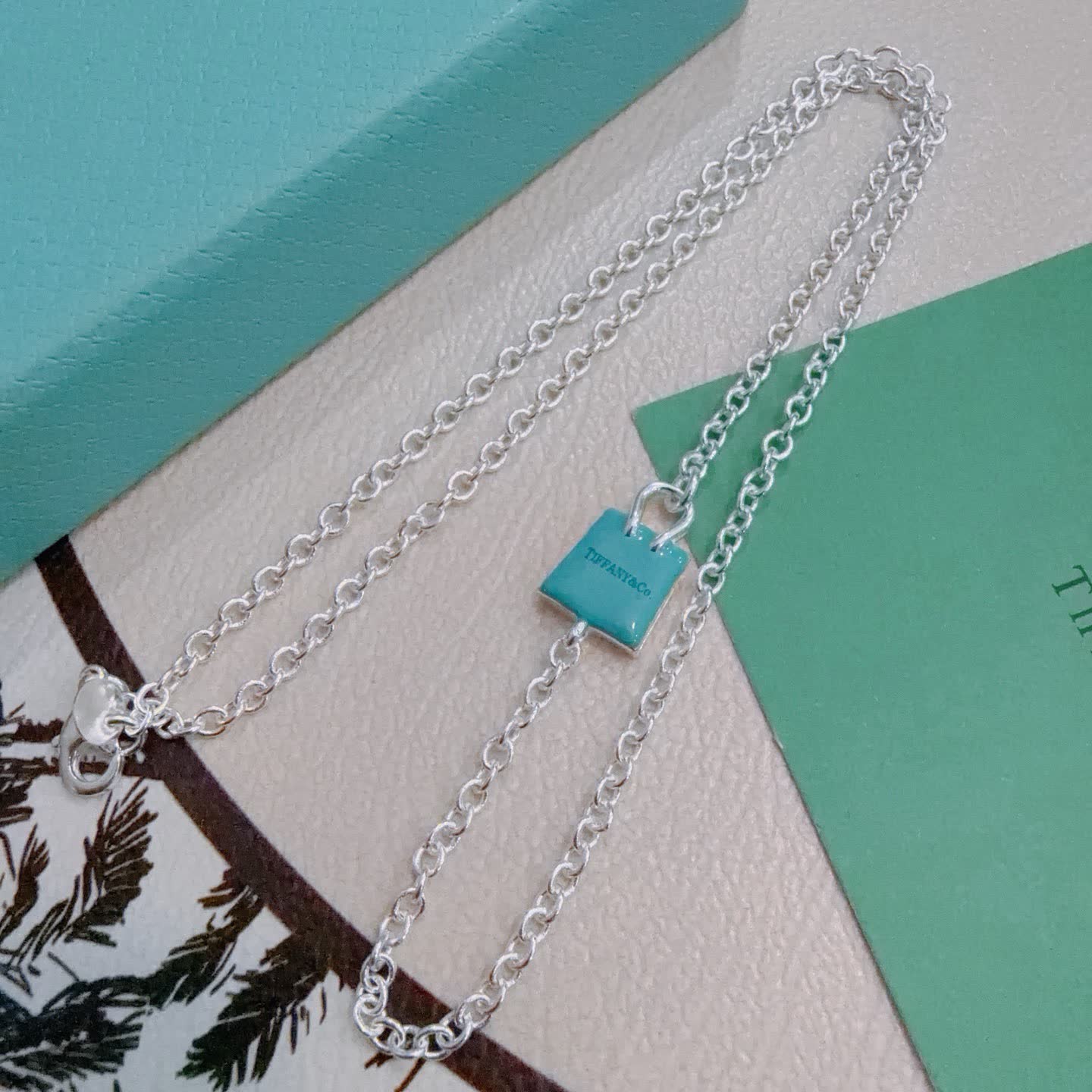 Tiffany & Co. Blue Enamel Lock Charm Necklace